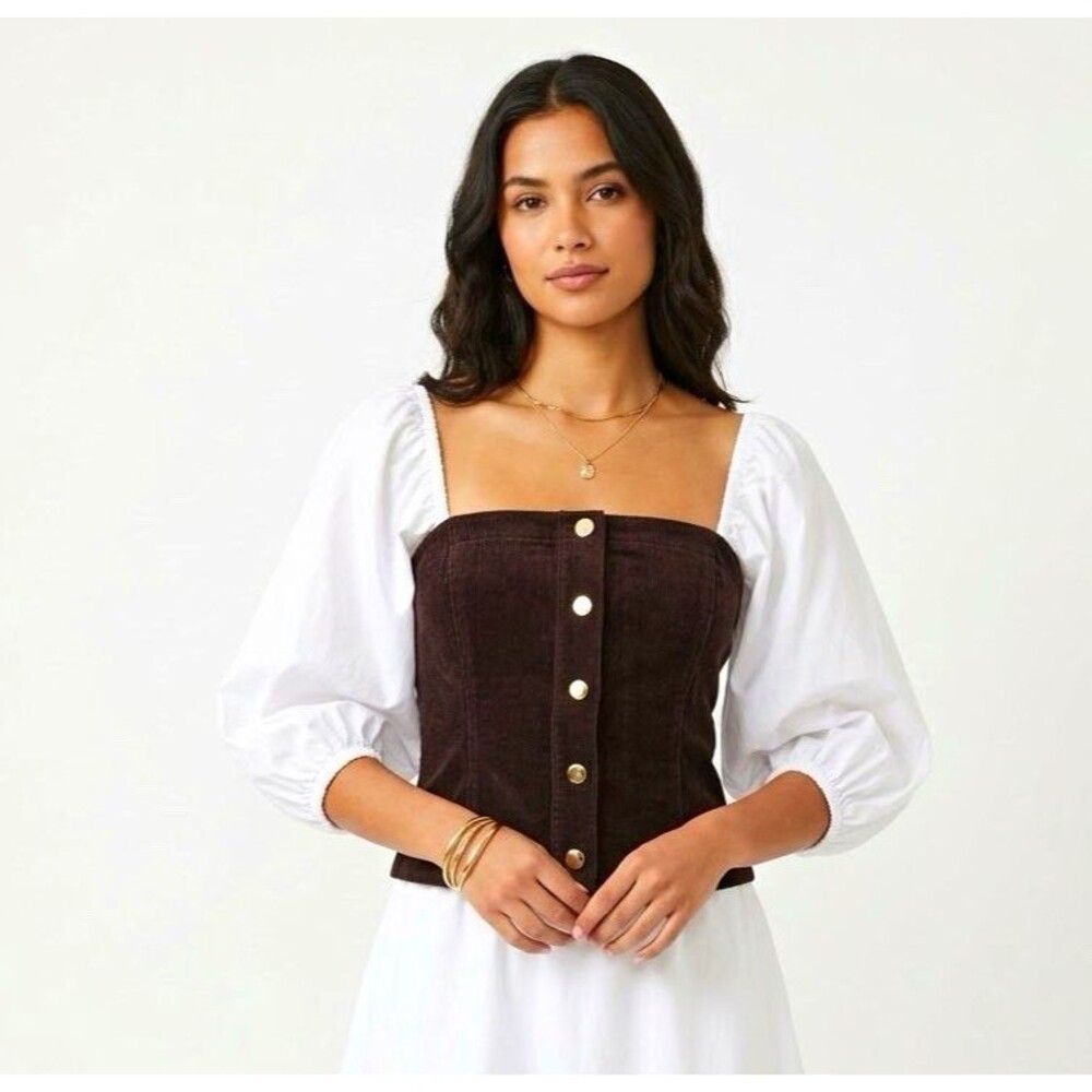 Gap Corduroy Strapless Top Button Front Bustier Tube Corset Brown Ribbed $60 M